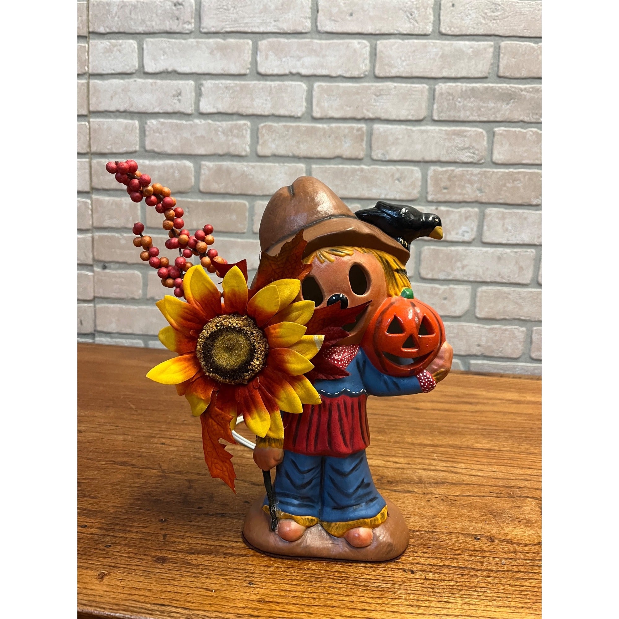 Vintage 1970’s Light Up Ceramic Scarecrow For Sale Pumpkins Halloween