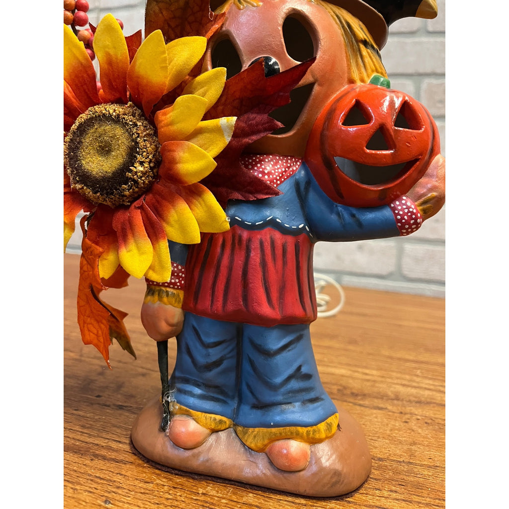 Vintage 1970’s Light Up Ceramic Scarecrow For Sale Pumpkins Halloween