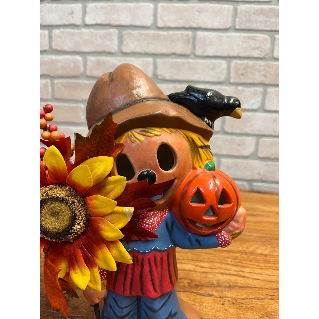 Vintage 1970’s Light Up Ceramic Scarecrow For Sale Pumpkins Halloween