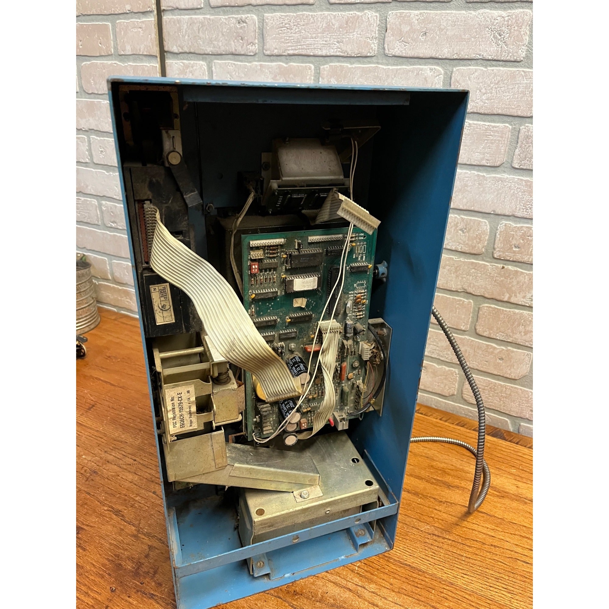 Vintage 1980s Coin-Operated Wall-Mount Pay Telephone Blue Steel Caller COCOT