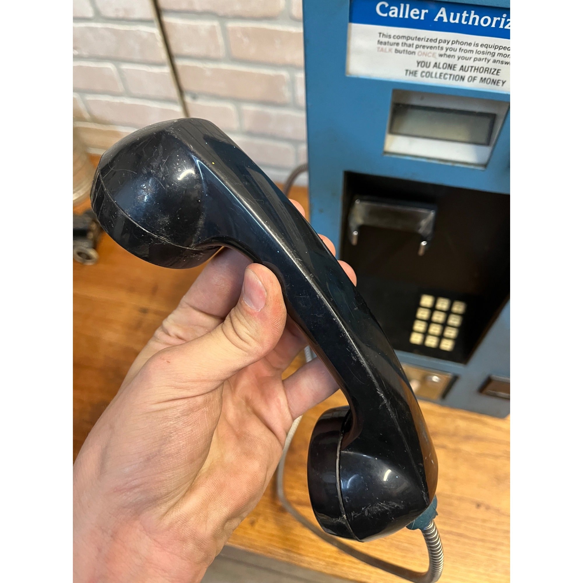 Vintage 1980s Coin-Operated Wall-Mount Pay Telephone Blue Steel Caller COCOT