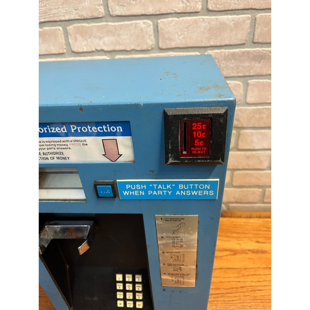Vintage 1980s Coin-Operated Wall-Mount Pay Telephone Blue Steel Caller COCOT