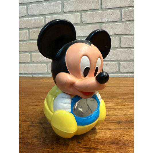 VTG 1984 Mickey Mouse Walt Disney Roly Poly Mirror Baby Rattle Toy 6" Tall