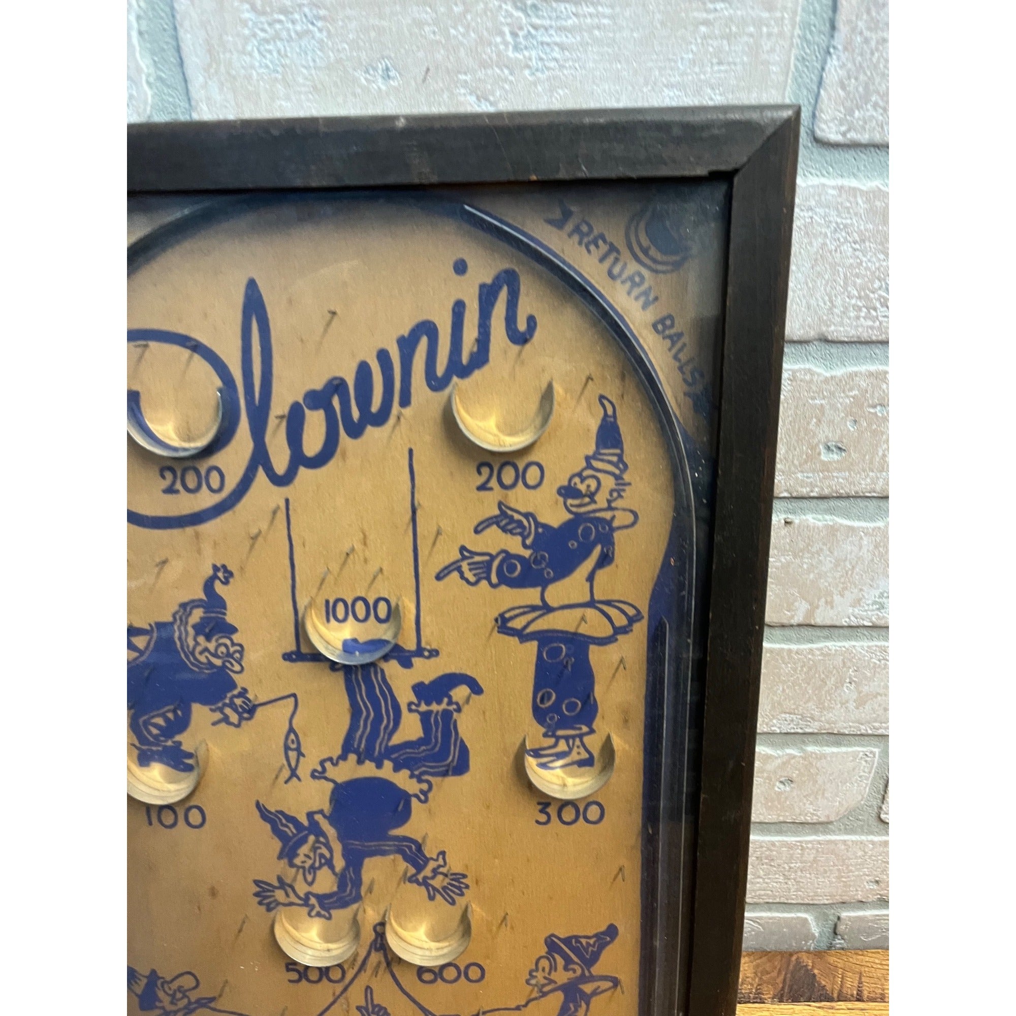 Vintage 1930s Clownin Marble Pinball Table Top Game Wood Frame St Louis