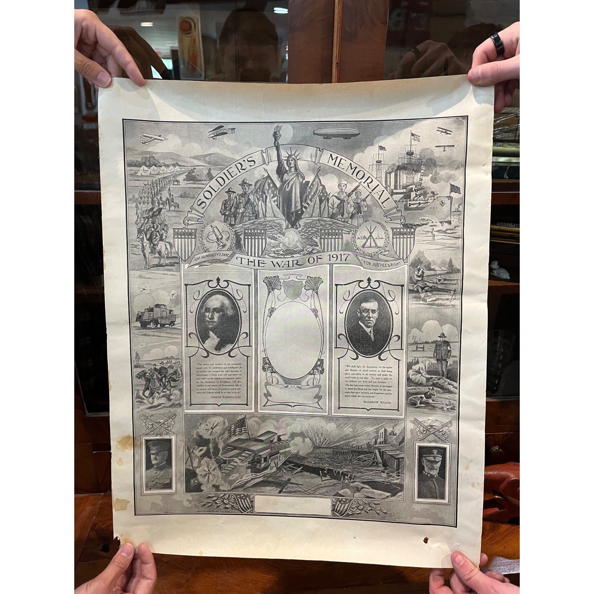 World War I 1917 Soldiers Memorial Poster WWI Washington Woodrow Wilson WW1