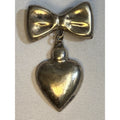 Vintage Sterling Silver Bow & Dangling Heart Brooch Pin Pendant Signed "925"