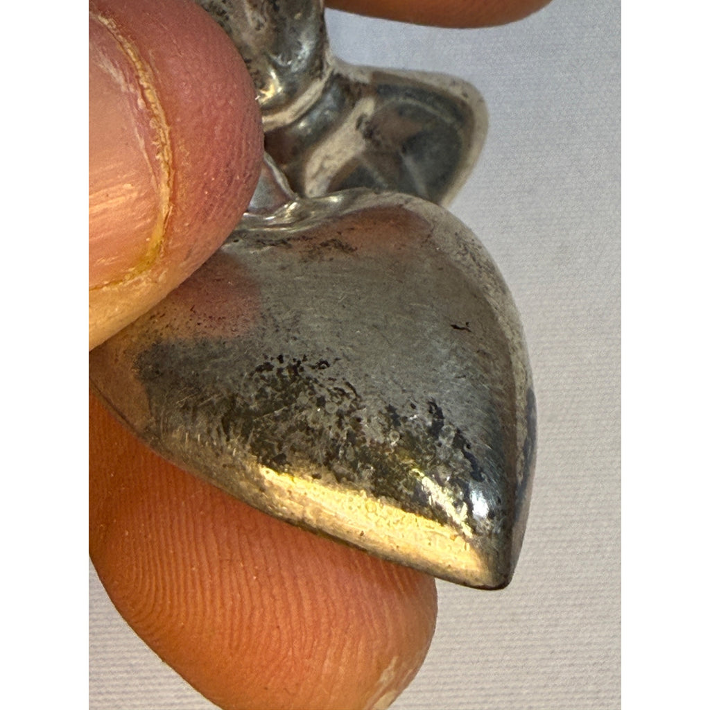 Vintage Sterling Silver Bow & Dangling Heart Brooch Pin Pendant Signed "925"