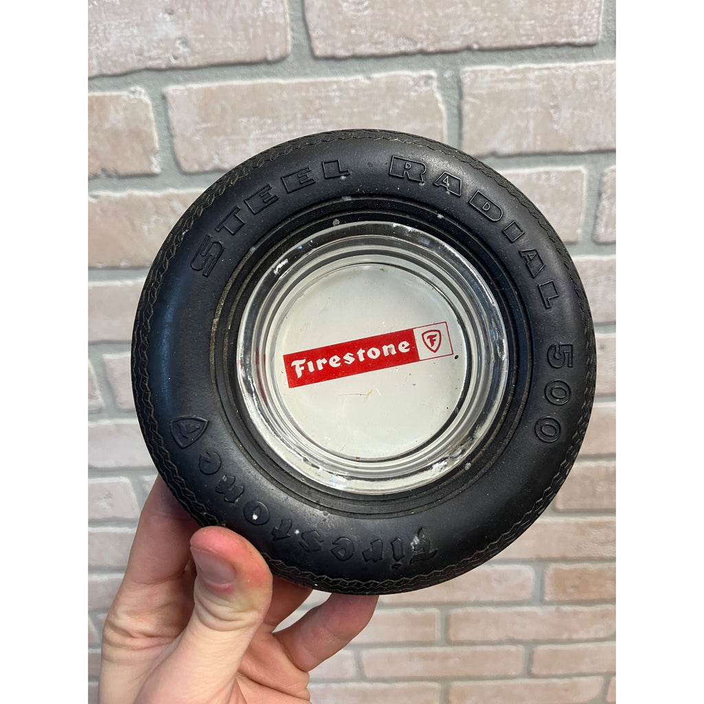 Vintage Firestone Steel Belted Radial 500 Rubber Glass Tire Advertising Ashtray