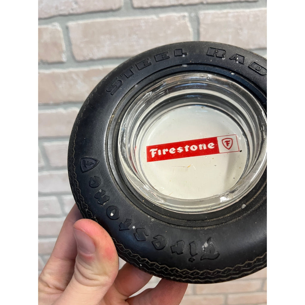 Vintage Firestone Steel Belted Radial 500 Rubber Glass Tire Advertising Ashtray