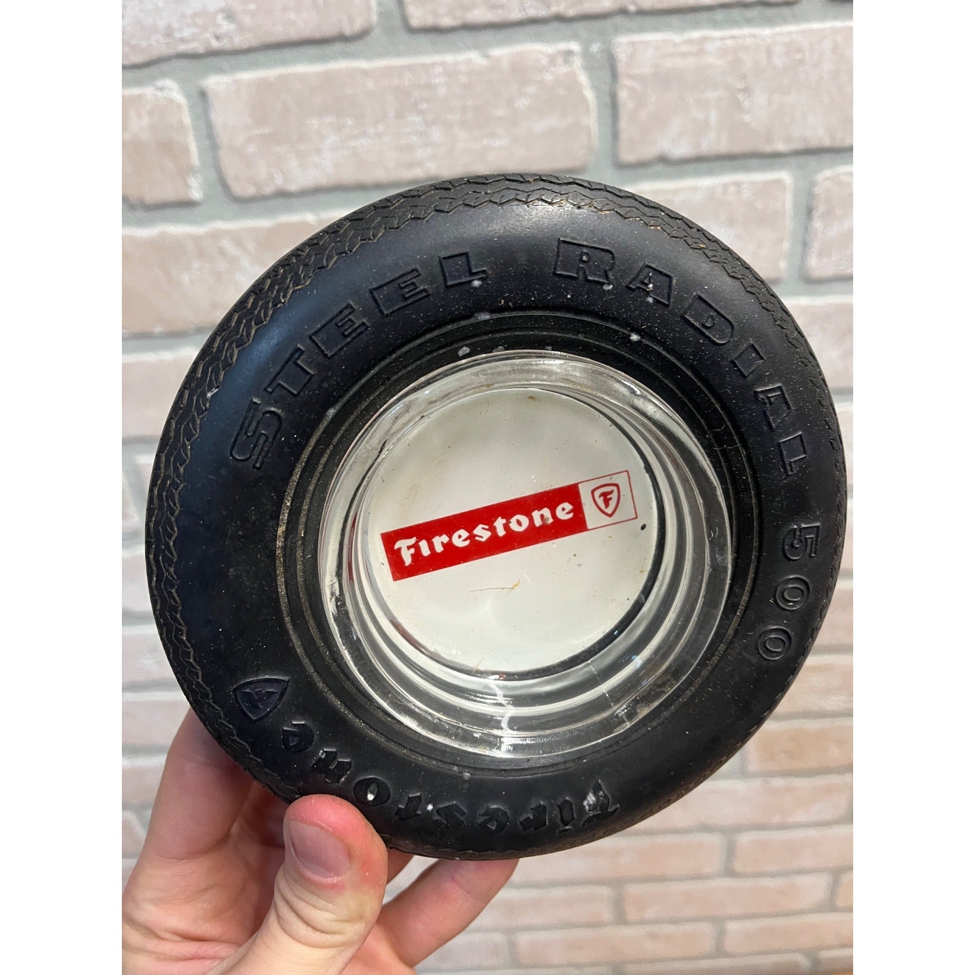 Vintage Firestone Steel Belted Radial 500 Rubber Glass Tire Advertising Ashtray