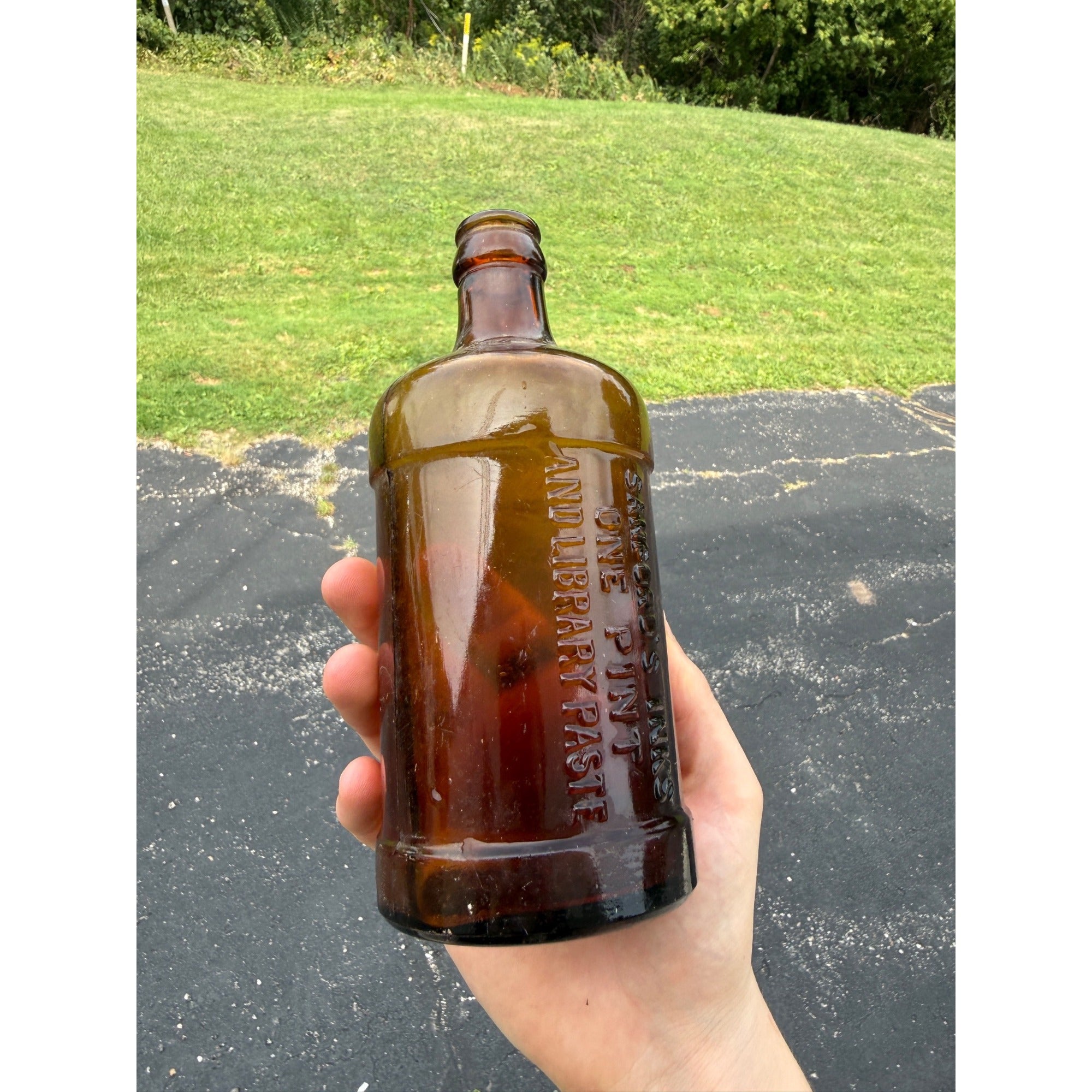 Vintage Honey Amber Sanford's Inks One Pint and Library Paste Bottle Embossed