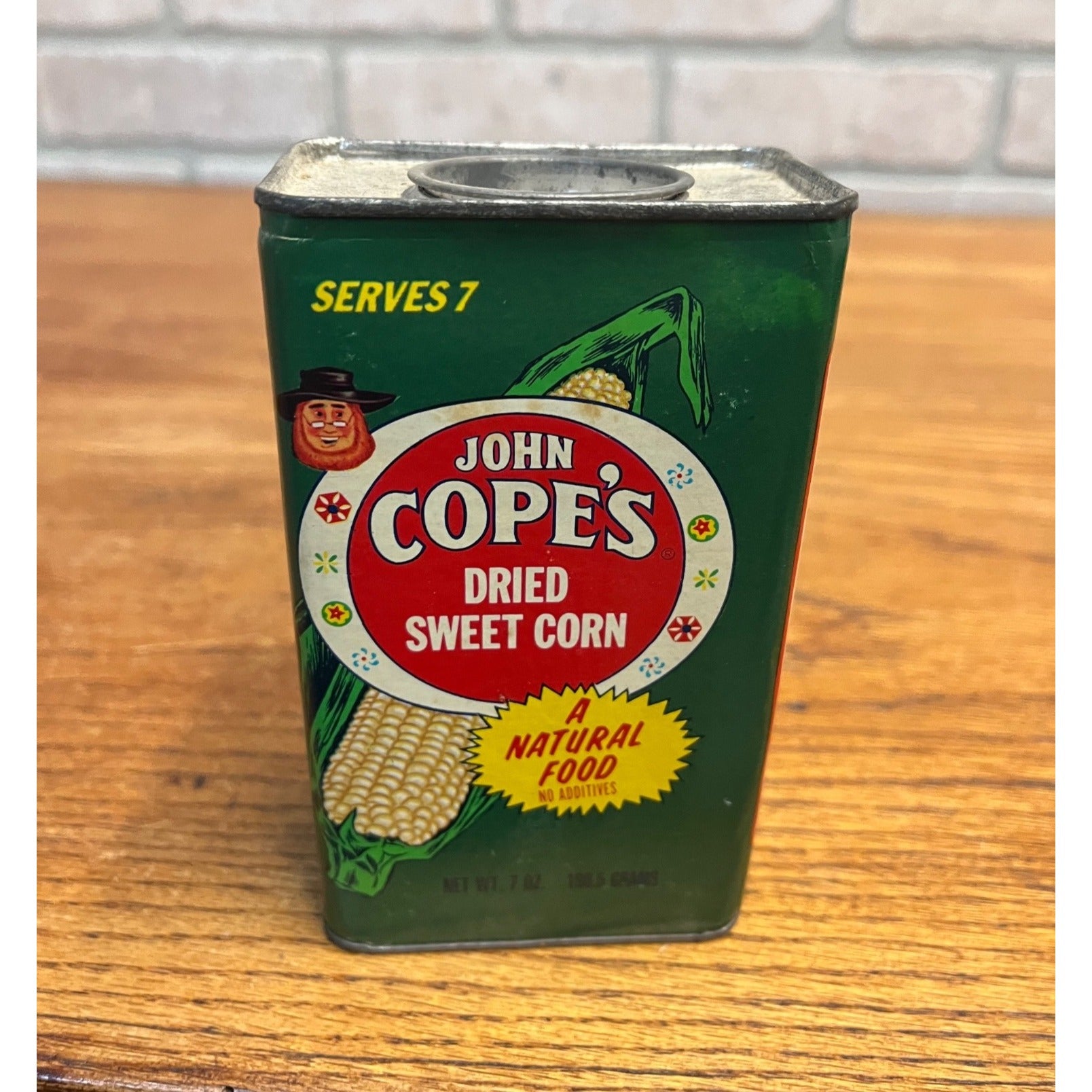 Vintage John Cope’s Dried Sweet Corn 7oz in Cardboard & Tin Container