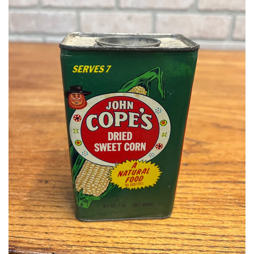 Vintage John Cope’s Dried Sweet Corn 7oz in Cardboard & Tin Container