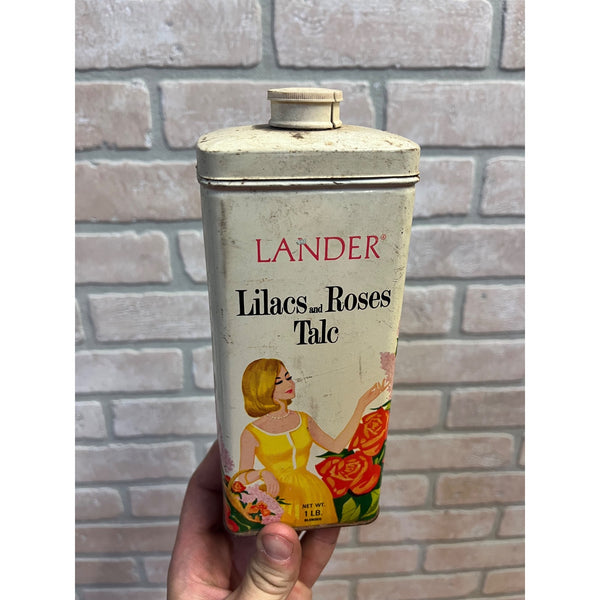 Vintage Talc Powder Lander Lilacs Roses Bathroom Bedroom Tin