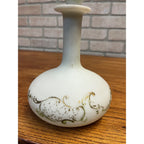 Antique Victorian Milk Glass Vanity Dresser Bottle Decanter w/ Stopper Gold Ornate Detail