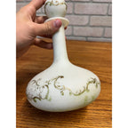Antique Victorian Milk Glass Vanity Dresser Bottle Decanter w/ Stopper Gold Ornate Detail