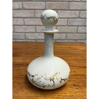 Antique Victorian Milk Glass Vanity Dresser Bottle Decanter w/ Stopper Gold Ornate Detail