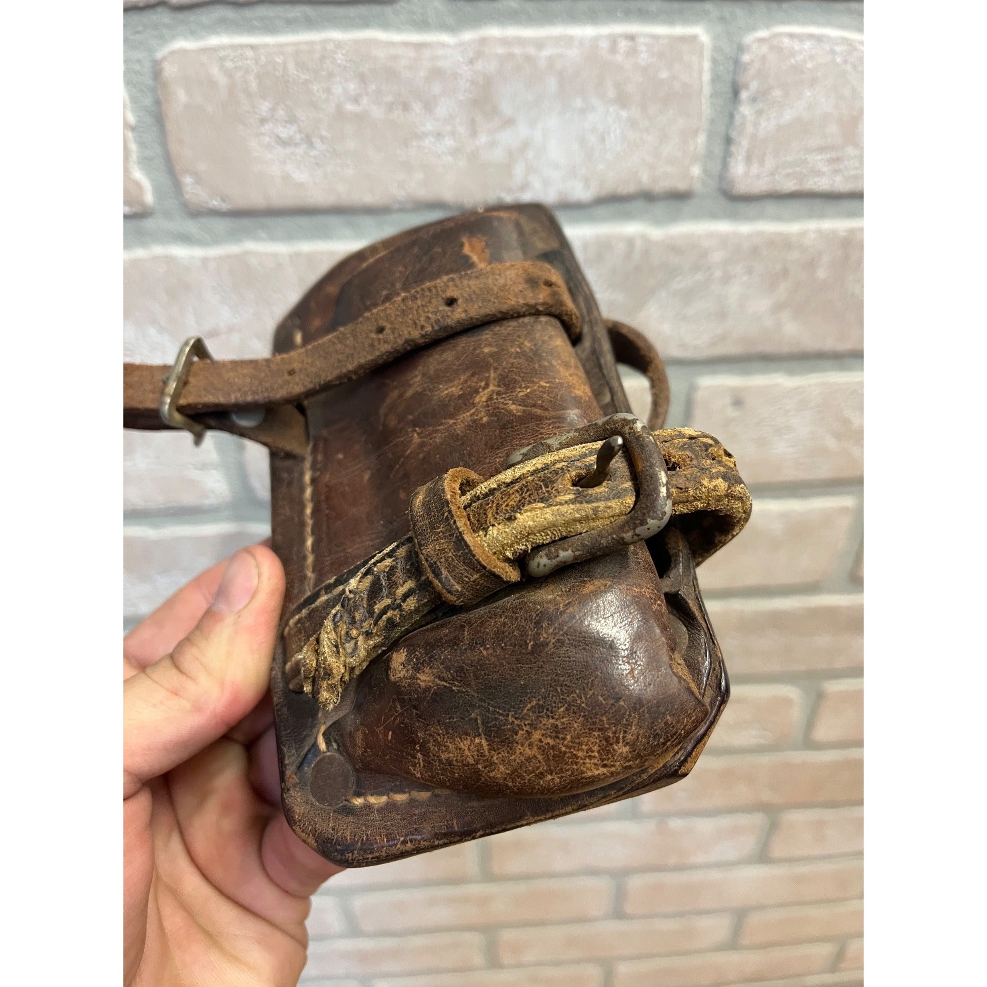 Antique Leather Belt Tool Holder Frog Lineman Fence Pliers Holster c1930