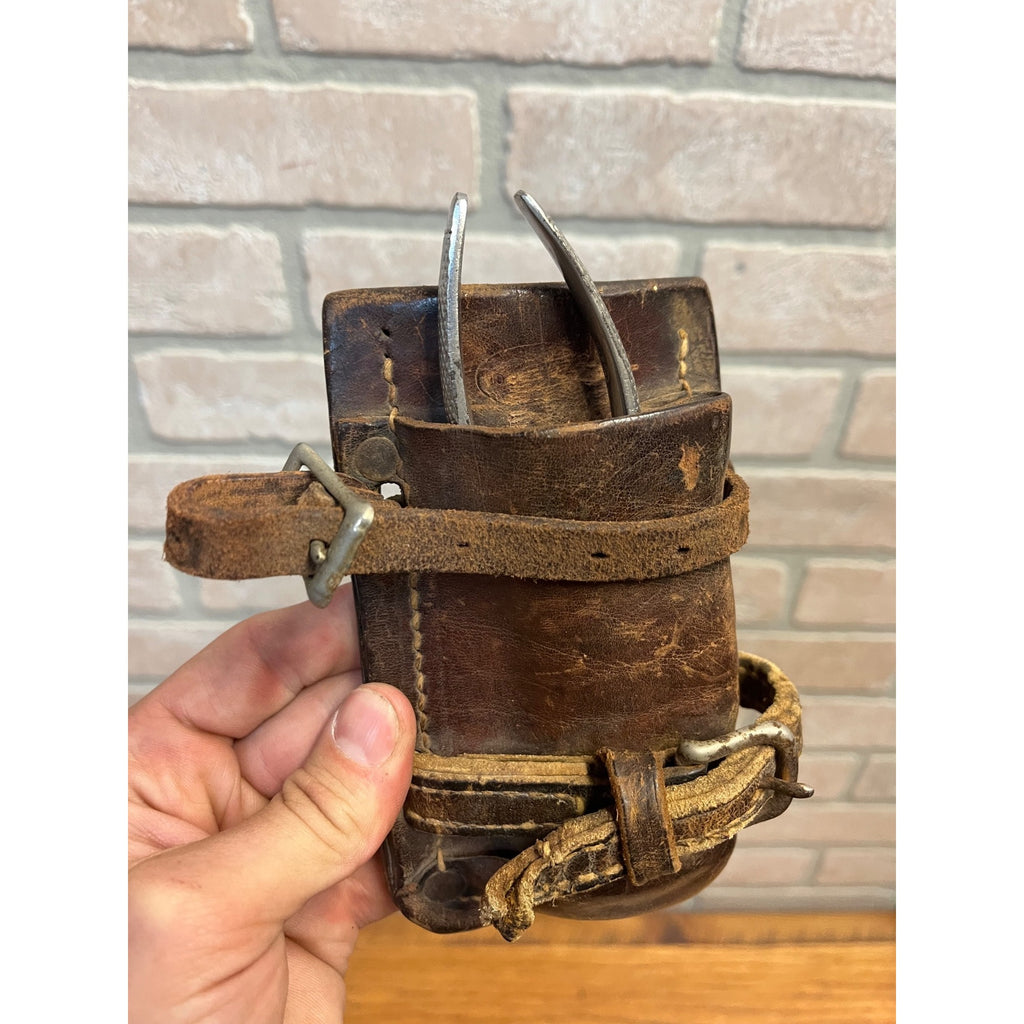 Antique Leather Belt Tool Holder Frog Lineman Fence Pliers Holster c1930