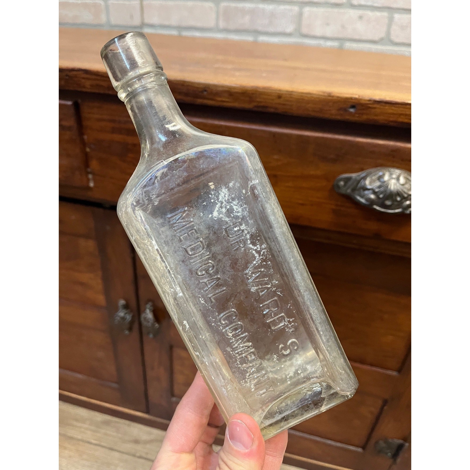 Dr. Wards Medical Company Antique Glass Medicine Bottle Bubbles Embossed 9 Inch