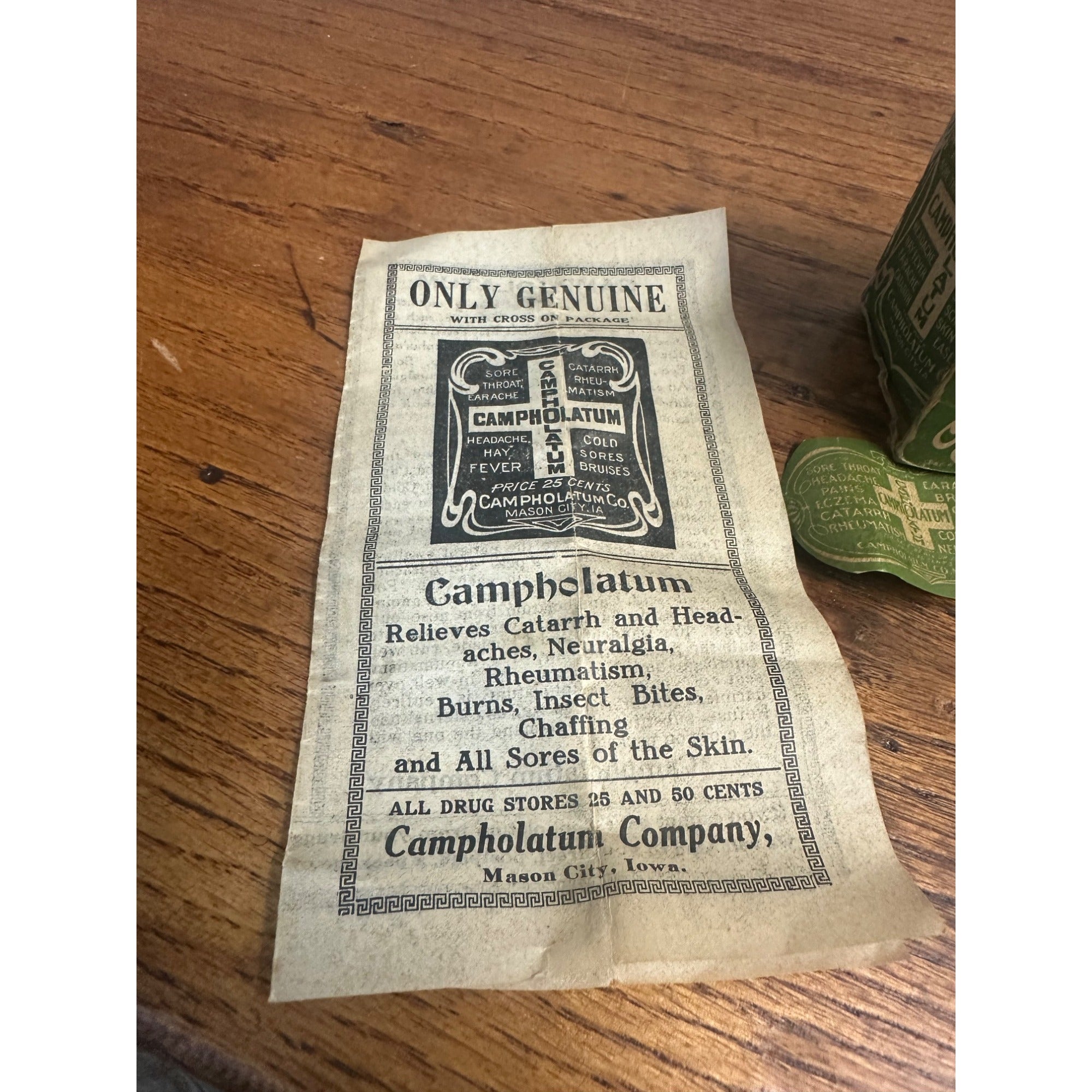 Vintage Early 1900s Campholatum Salve Box & Label for 1oz Jar Medical