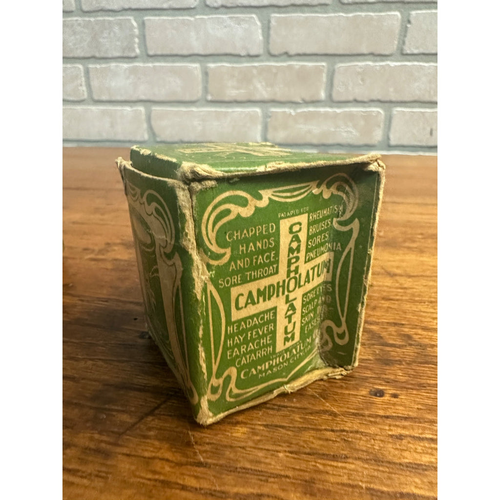 Vintage Early 1900s Campholatum Salve Box & Label for 1oz Jar Medical