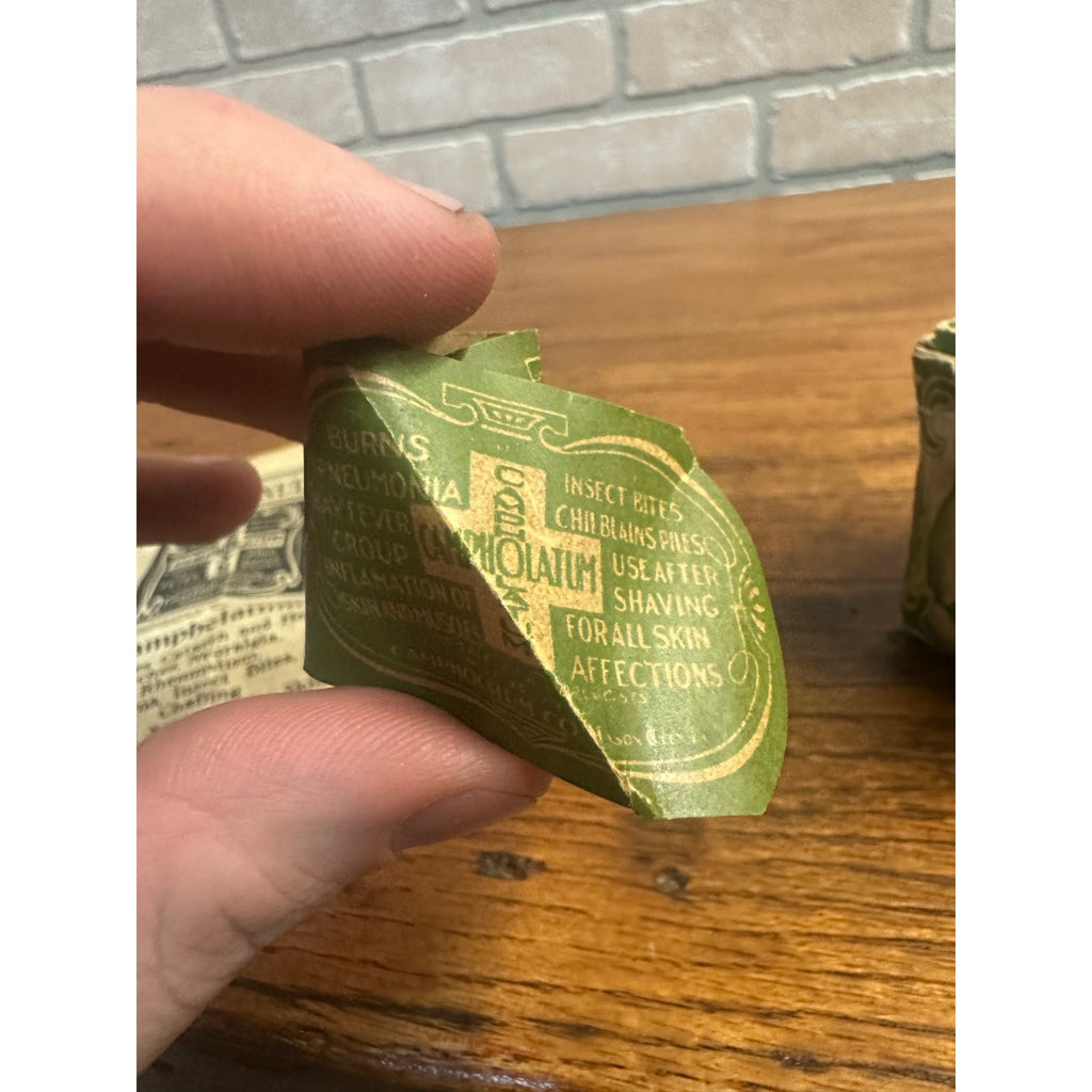 Vintage Early 1900s Campholatum Salve Box & Label for 1oz Jar Medical