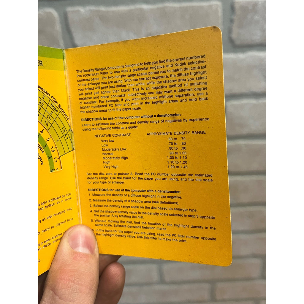 Kodak Polycontrast Filter Computer Exposure and Density Range Guide