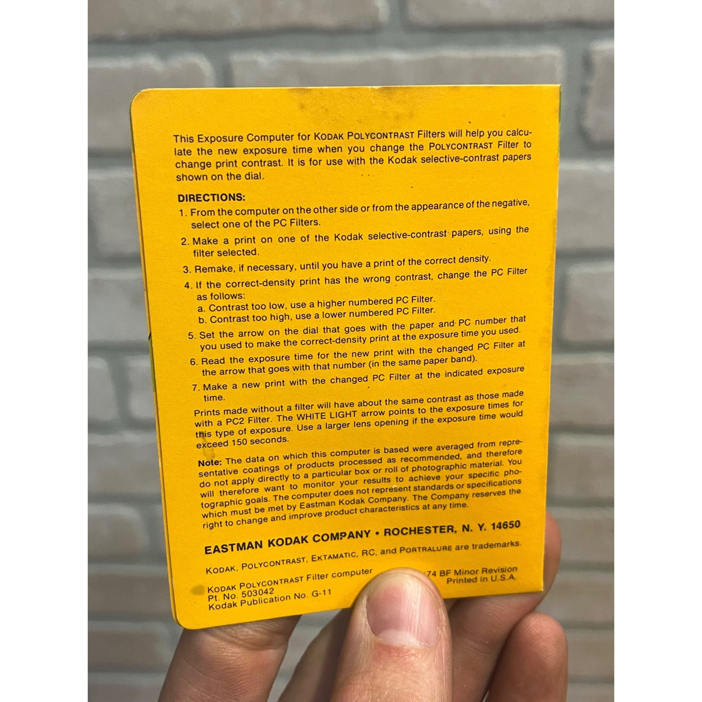 Kodak Polycontrast Filter Computer Exposure and Density Range Guide