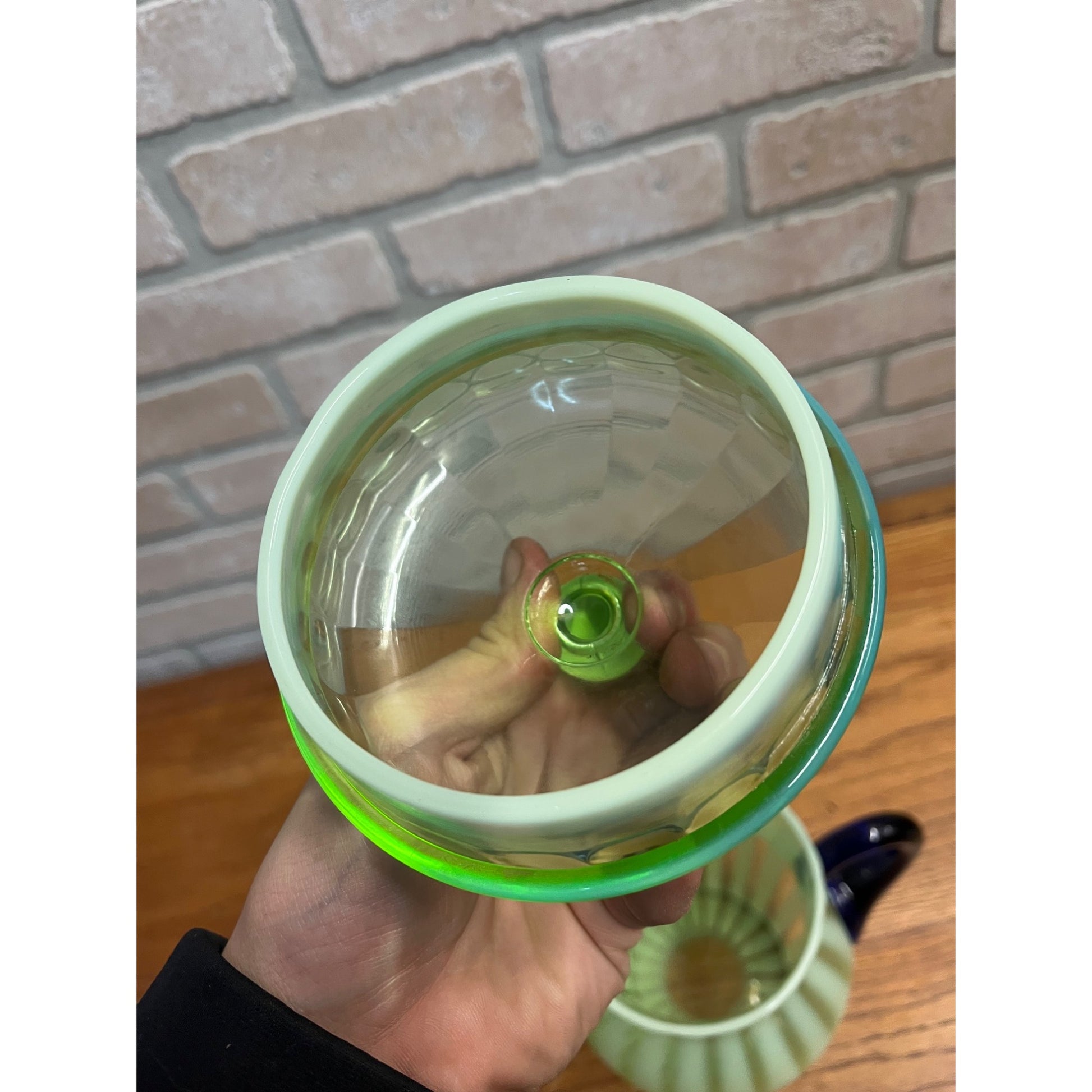 Rare Fenton Opalescent Vaseline Green Rib Lemonade Pitcher & Glass 5pc Set