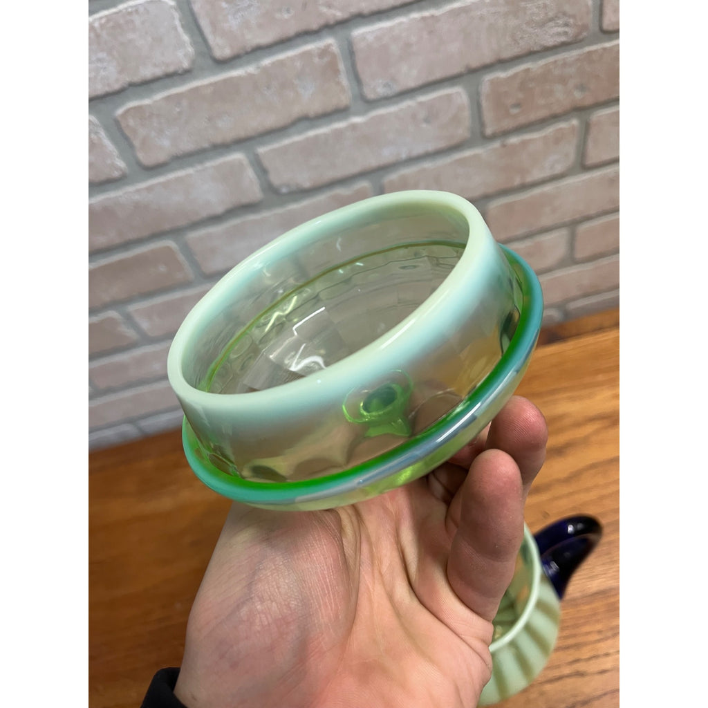 Rare Fenton Opalescent Vaseline Green Rib Lemonade Pitcher & Glass 5pc Set