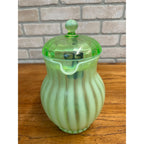 Rare Fenton Opalescent Vaseline Green Rib Lemonade Pitcher & Glass 5pc Set