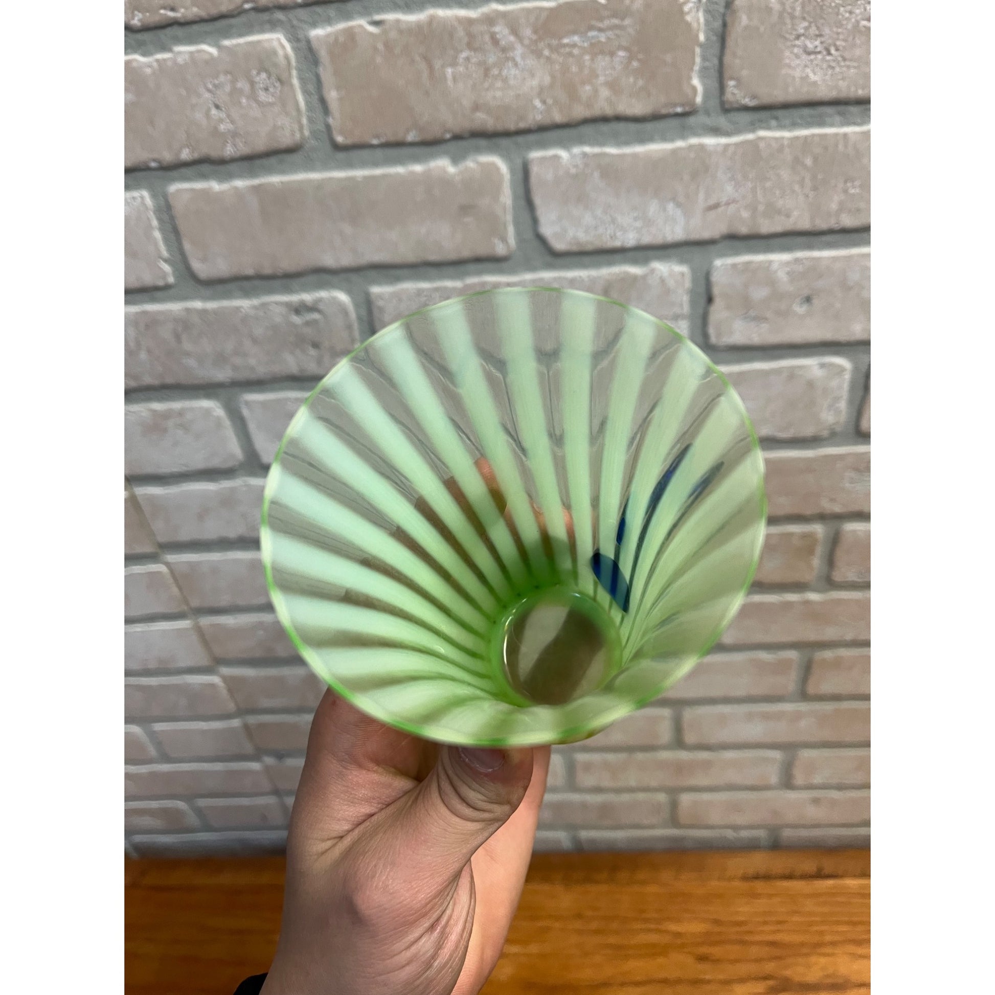 Rare Fenton Opalescent Vaseline Green Rib Lemonade Pitcher & Glass 5pc Set