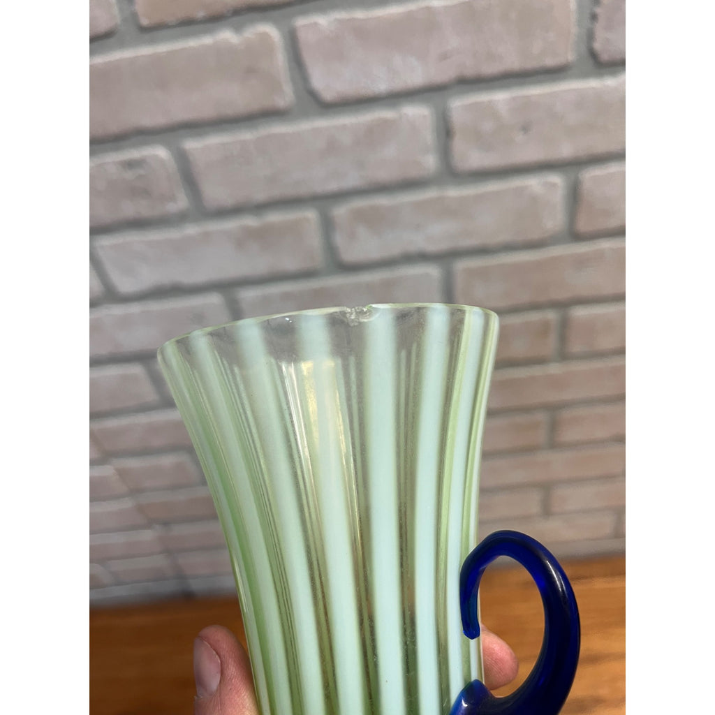 Rare Fenton Opalescent Vaseline Green Rib Lemonade Pitcher & Glass 5pc Set