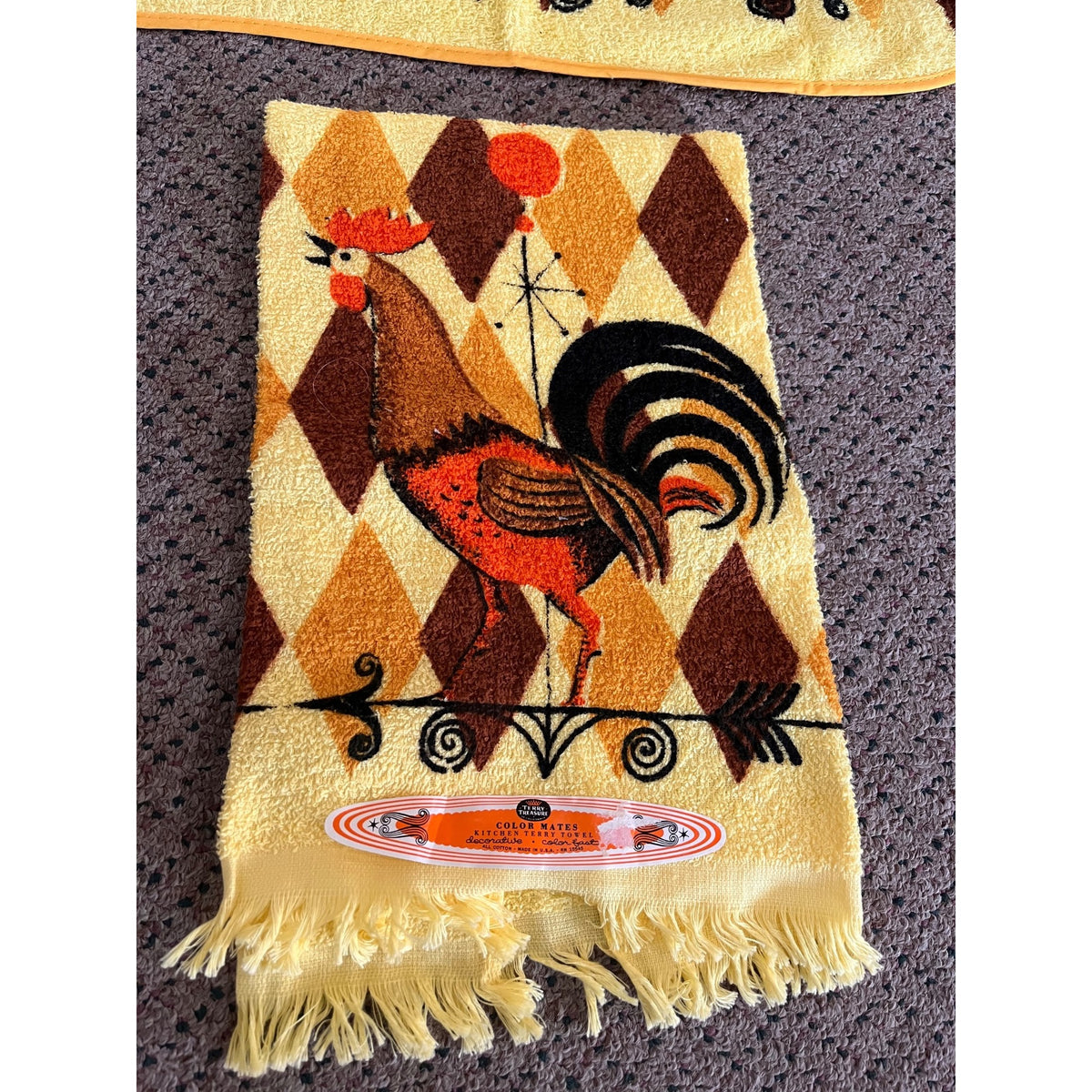 Vintage 1970s NOS Terry Treasure Rooster Kitchen Apron Towel Set MCM Retro US
