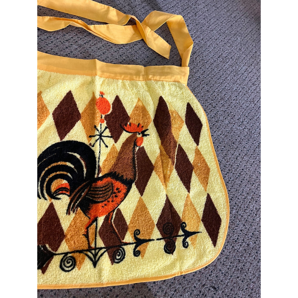 Vintage 1970s NOS Terry Treasure Rooster Kitchen Apron Towel Set MCM Retro US