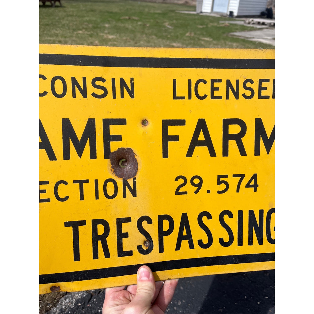 Vintage Wisconsin Licensed Game Farm Tin Metal Sign Hunting