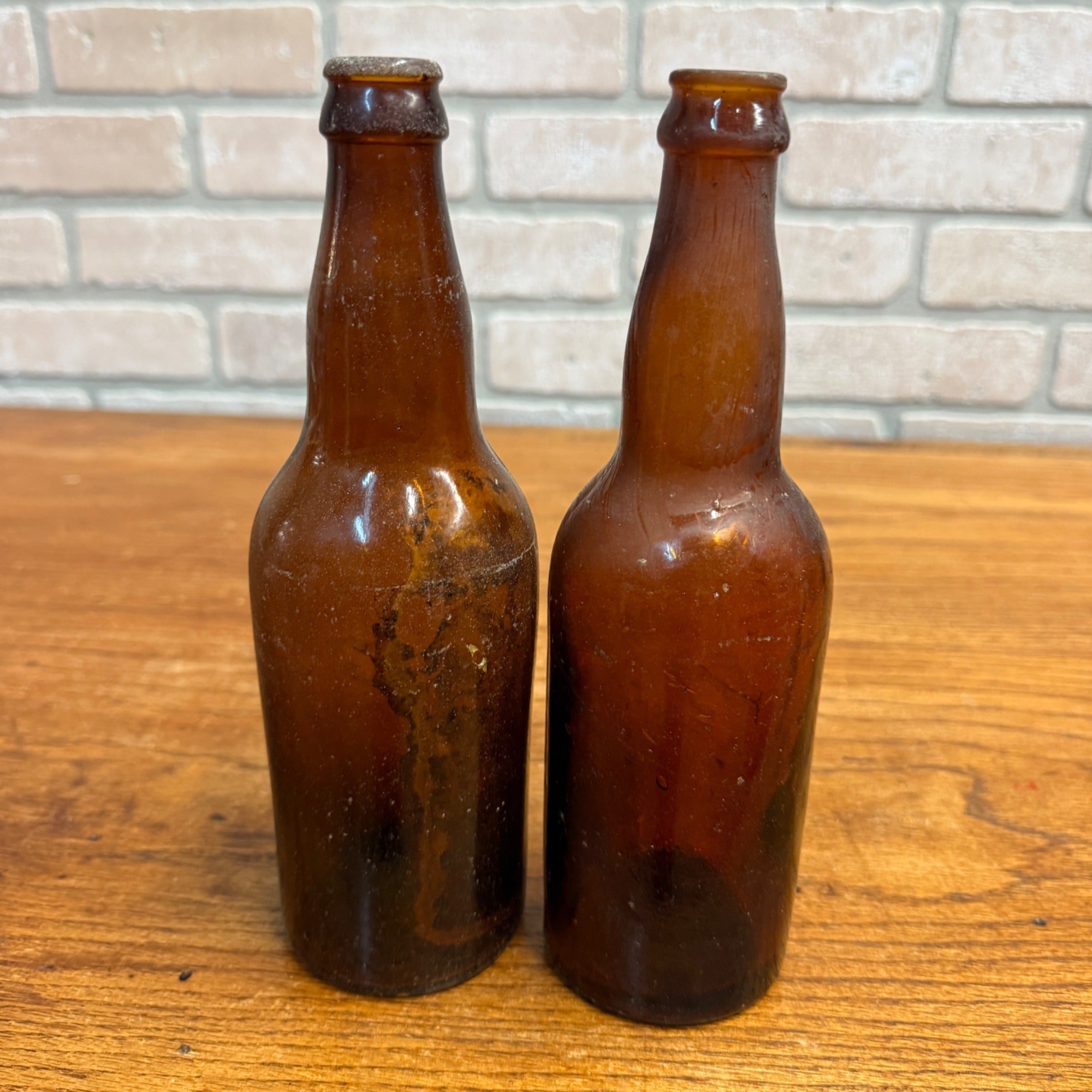 Pair Pre-Pro Schlitz Brewing Company Milwaukee Vintage Amber Beer Bottle Wis - Globe