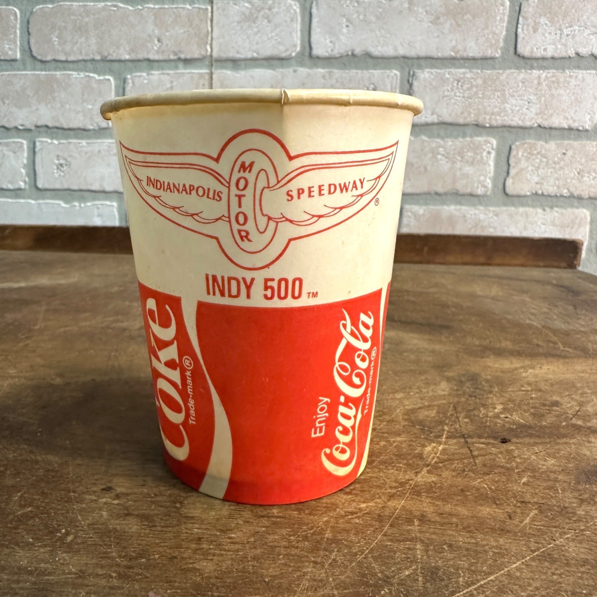 Vintage Coca Cola Indy 500 Wax Paper Soda Cup Coke