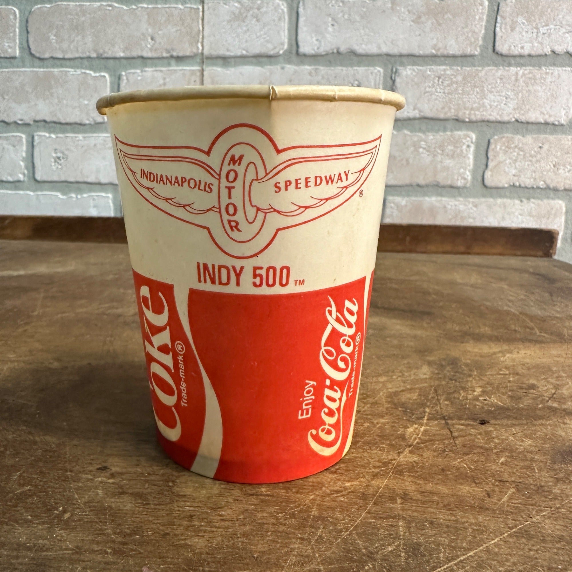 Vintage Coca Cola Indy 500 Wax Paper Soda Cup Coke