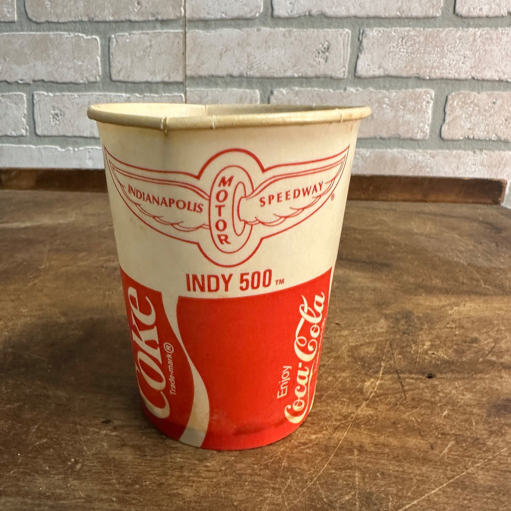 Vintage Coca Cola Indy 500 Wax Paper Soda Cup Coke