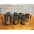 MCM 1960s Arthur Salm Stainless Steel and Teak Wood Tankards Mugs Cups Set (7)