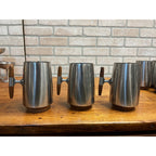 MCM 1960s Arthur Salm Stainless Steel and Teak Wood Tankards Mugs Cups Set (7)
