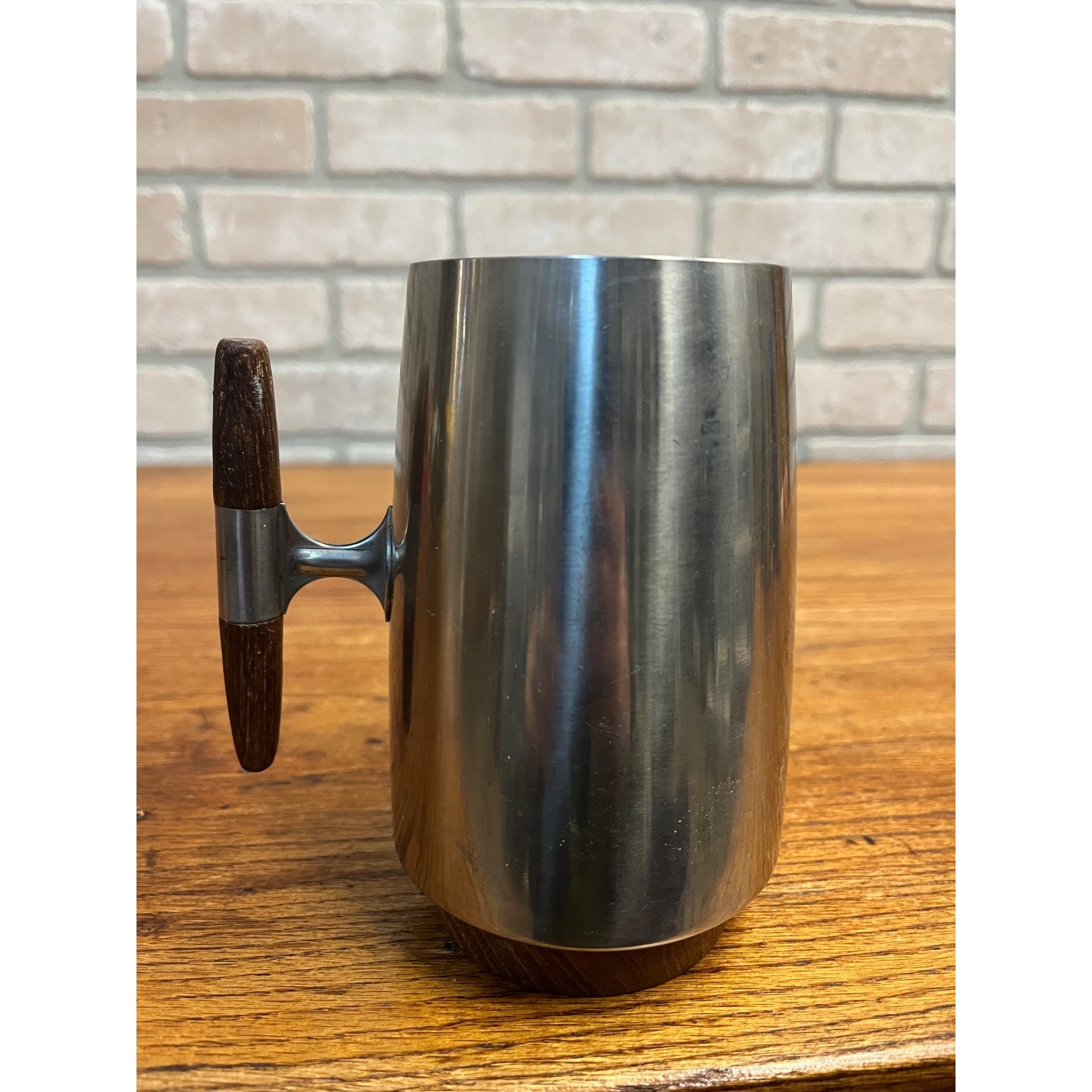 MCM 1960s Arthur Salm Stainless Steel and Teak Wood Tankards Mugs Cups Set (7)