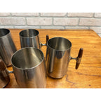 MCM 1960s Arthur Salm Stainless Steel and Teak Wood Tankards Mugs Cups Set (7)