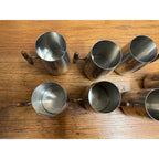 MCM 1960s Arthur Salm Stainless Steel and Teak Wood Tankards Mugs Cups Set (7)
