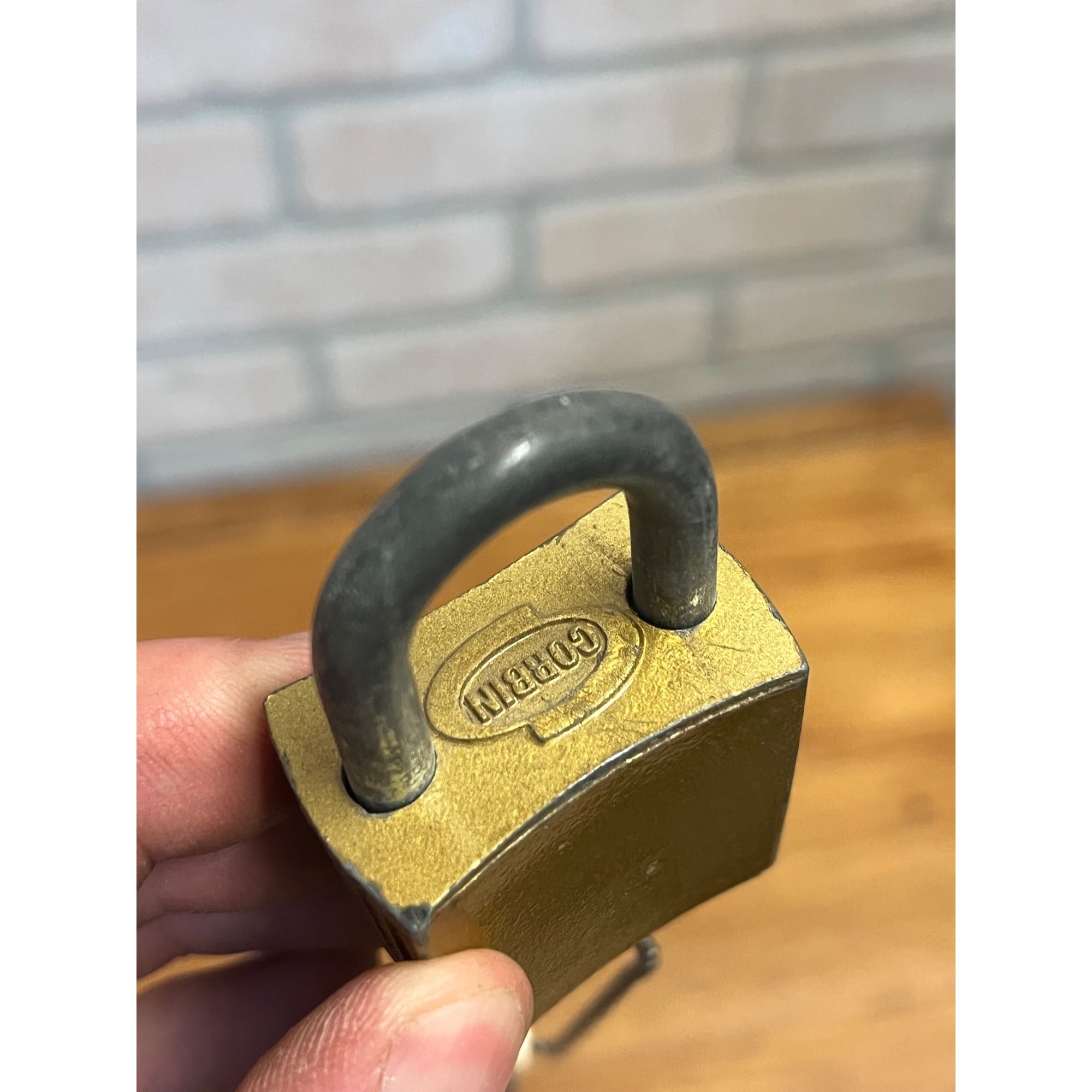 Vintage Corbin Cabinet Lock Co Padlock Working with Key -- Ribbed Sides