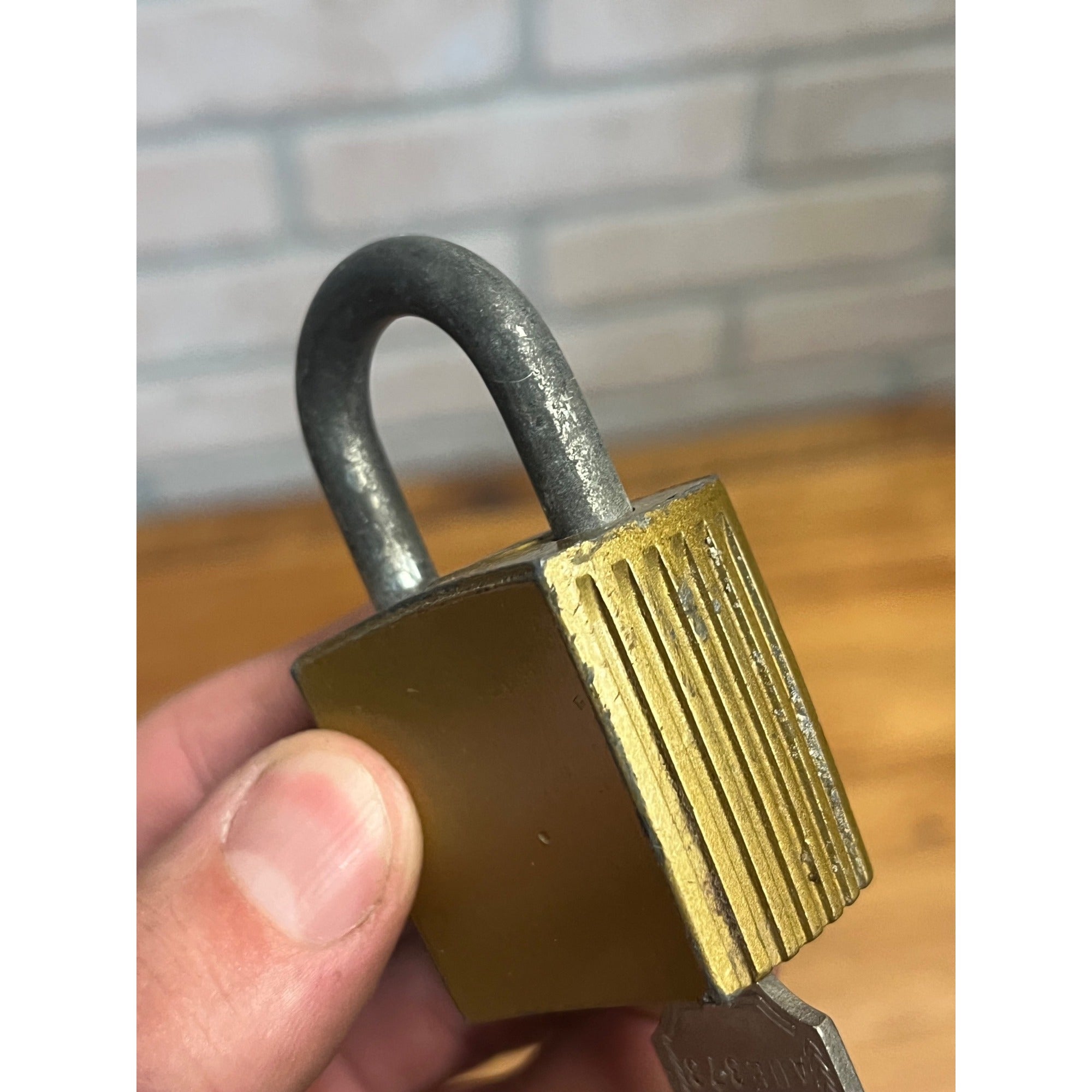 Vintage Corbin Cabinet Lock Co Padlock Working with Key -- Ribbed Sides