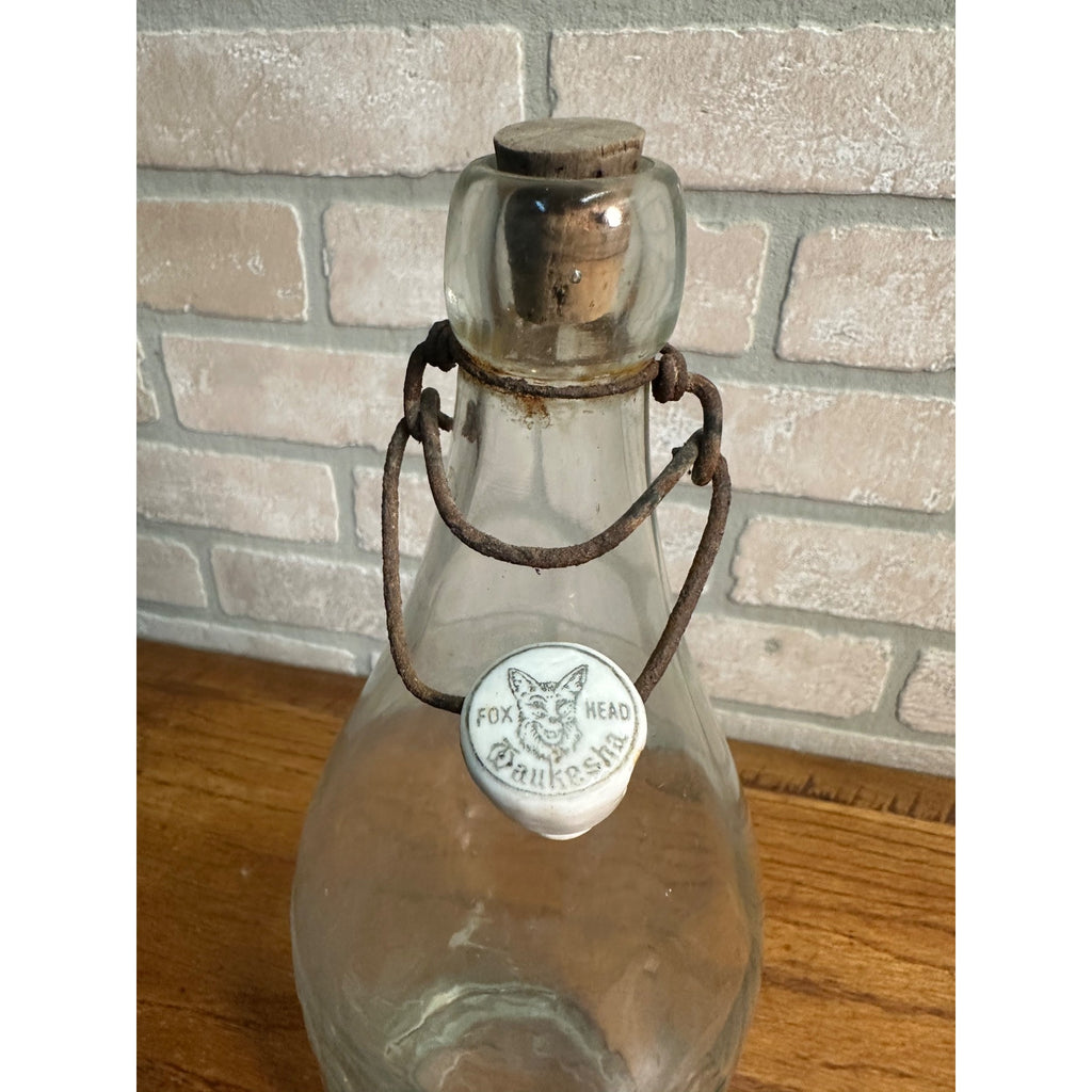 Waukesha Wi Fox Head Spring Blob Top Pre-Pro Beer Bottle With Enamel Stopper