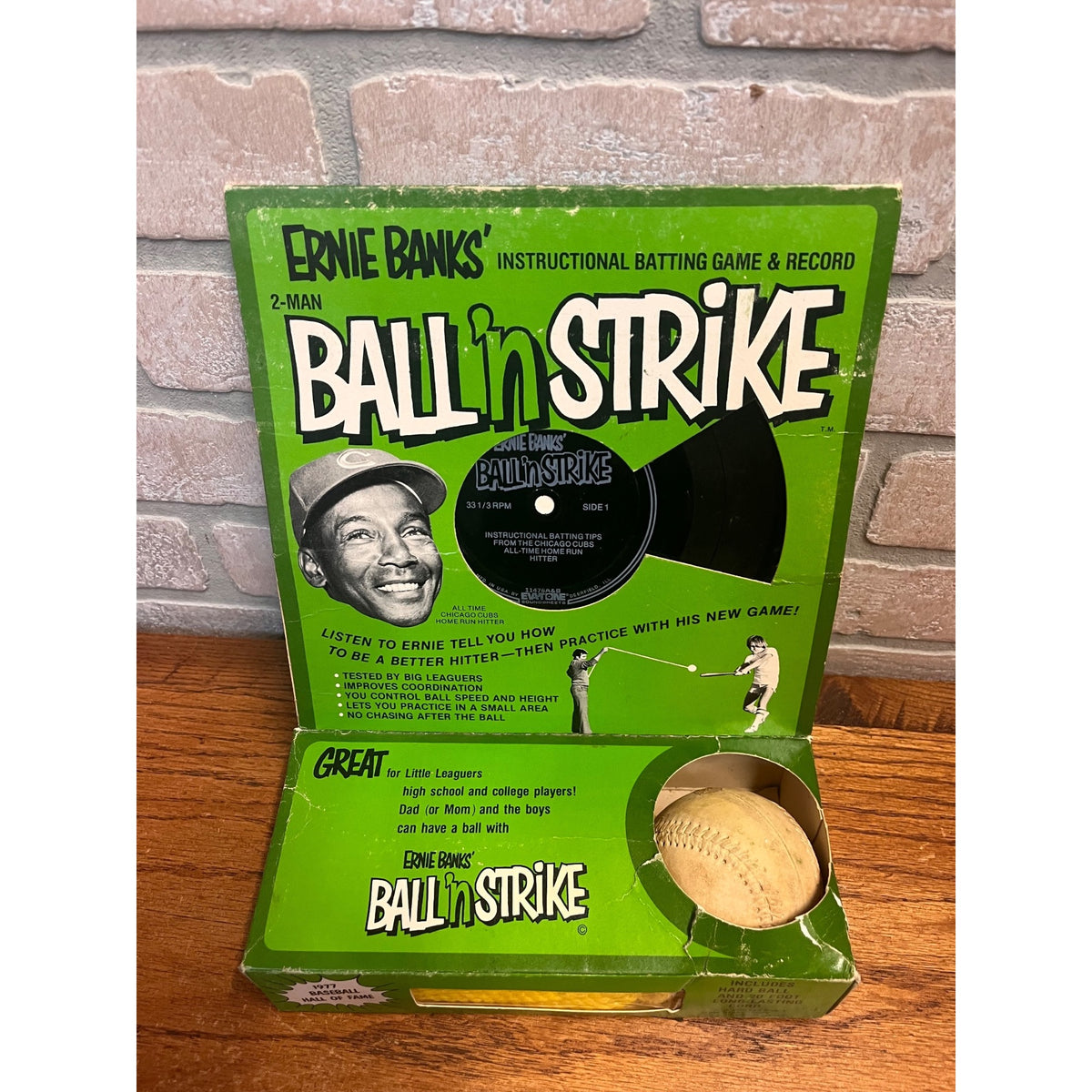 Ernie Banks Ball 'n Strike Batting Aid & Instruction Record Chicago Cubs 1970s